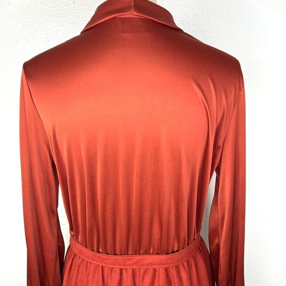 VINTAGE 1970s Sunshine Alley Secretary Dress Rust Orange Midi Matching Vest Vtg - Picture 4 of 13